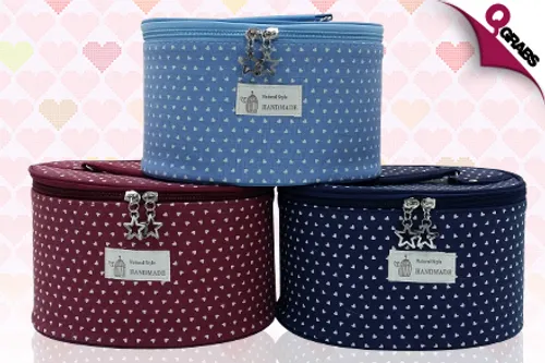 From QR20 Carry All you Need with a 3-Piece Cosmetic Case Set with Heart Patterns - Choose from 4 Cute Colors! (Up to QR188 Value)